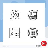 Stock Vector Icon Pack of 4 Line Signs and Symbols for cog web spanner holiday security Editable Vector Design Elements