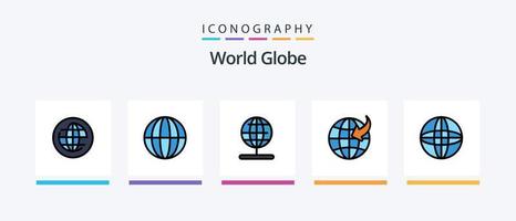 la línea del globo llenó el paquete de 5 iconos, incluida la flecha. globo. globo. global. planeta. diseño de iconos creativos vector