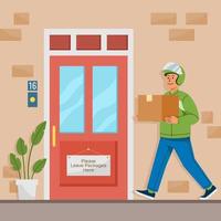 Courrier Delivered Package At Front Door vector