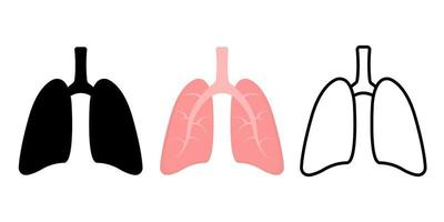 anatomía pulmonar realista. conjunto de iconos de pulmón. sistema respiratorio pulmón sano órgano médico plano. ilustración vectorial aislada. vector