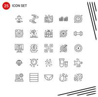 25 User Interface Line Pack of modern Signs and Symbols of atoms speed gear meter coins Editable Vector Design Elements