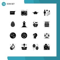 Pack of 16 Modern Solid Glyphs Signs and Symbols for Web Print Media such as easter questionnaire brim people job Editable Vector Design Elements