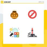 Mobile Interface Flat Icon Set of 4 Pictograms of pot accounting pongal no drinking business Editable Vector Design Elements