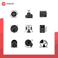 Set of 9 Commercial Solid Glyphs pack for music interior calender house place Editable Vector Design Elements
