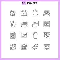 conjunto de 16 iconos de interfaz de usuario modernos signos de símbolos para viajes de azúcar llenando maletín de oficina elementos de diseño vectorial editables vector