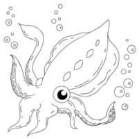 design cute squid character coloring page vector