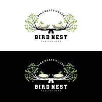 Bird's Nest Logo Design, Bird House Vector For Eggs, Bird Tree Logo Illustration