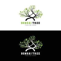 Green Tree Logo Design, Bonsai Tree Logo Illustration, Leaf And Wood Vector