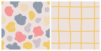 Seamless grid and spots pattern set. Soft colors. vector