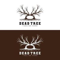 diseño de logotipo de árbol, ilustración de árbol muerto, tala de árboles silvestres, vector de calentamiento global, sequía de la tierra, íconos de marca de producto