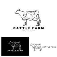 logotipo de animal de vaca, granja de ganado, diseño de ilustración de animales de granja lechera vector