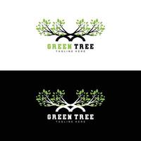 Green Tree Logo Design, Bonsai Tree Logo Illustration, Leaf And Wood Vector