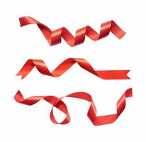 Set of red silk ribbon in curly for design element isolated background photo