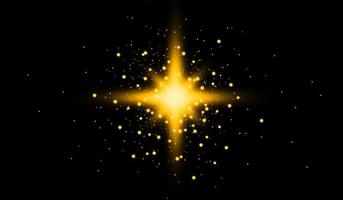 A sparkling yellow star surrounded by a small star in dark space. Twinkle star light for background overlay photo