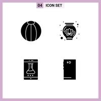 Pictogram Set of 4 Simple Solid Glyphs of ball online laboratory toy decoration smartphone application Editable Vector Design Elements