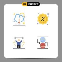 Universal Icon Symbols Group of 4 Modern Flat Icons of cloud bodybuilding save reduction fitness Editable Vector Design Elements