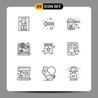 Pack of 9 Modern Outlines Signs and Symbols for Web Print Media such as favorite seo pan optimization internet Editable Vector Design Elements