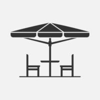 Table and chair outside restaurant or street cafe icon isolated flat design vector illustration.