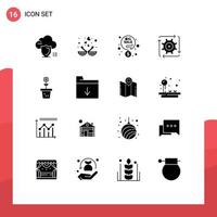 Group of 16 Modern Solid Glyphs Set for flow automation in love workflow discount sale Editable Vector Design Elements