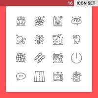 16 Universal Outline Signs Symbols of racket bread study baking shopping Editable Vector Design Elements