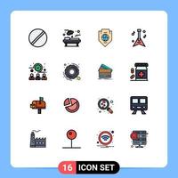 User Interface Pack of 16 Basic Flat Color Filled Lines of meeting instrument surgery guitar globe Editable Creative Vector Design Elements