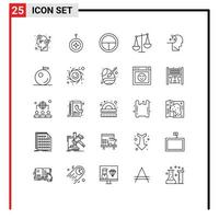 Pack of 25 Modern Lines Signs and Symbols for Web Print Media such as libra business shield balance military Editable Vector Design Elements