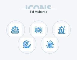 eid mubarak blue icon pack 5 diseño de iconos. cena. plato. Eid. decoración. estampilla vector