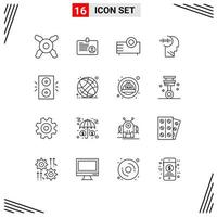 Universal Icon Symbols Group of 16 Modern Outlines of winter decoration products head brian Editable Vector Design Elements