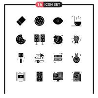 16 Thematic Vector Solid Glyphs and Editable Symbols of speaker electronics kitchen devices sausage Editable Vector Design Elements