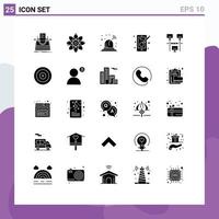 User Interface Pack of 25 Basic Solid Glyphs of connection designing chemistry design light Editable Vector Design Elements