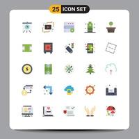 Mobile Interface Flat Color Set of 25 Pictograms of tree safe base power energy Editable Vector Design Elements