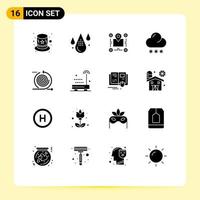 Pack of 16 creative Solid Glyphs of business snow location forecast pointer Editable Vector Design Elements