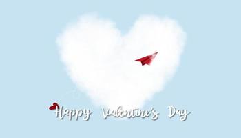 Valentines Day greeting card with Red Paper Airplane flying up to White hearts clouds on blue sky background,Vector 3D Love emotion concept with Heart shaped in the sky for posters,brochure,banner vector