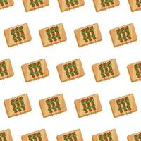 cartoon yakitori, japanese food seamless pattern on colorful background vector