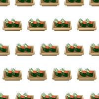 cartoon gunkan-maki sushi, japanese food seamless pattern on colorful background vector