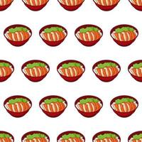 cartoon chicken teriyaki, japanese food seamless pattern on colorful background vector