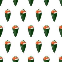 cartoon sushi temaki, japanese food seamless pattern on colorful background vector