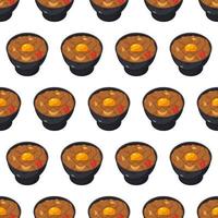 cartoon gyudon, japanese food seamless pattern on colorful background vector