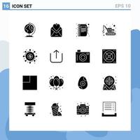 Modern Set of 16 Solid Glyphs Pictograph of campaign machinery love excavator diary Editable Vector Design Elements