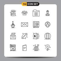 Group of 16 Modern Outlines Set for game repair document construction building Editable Vector Design Elements