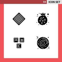 Group of 4 Solid Glyphs Signs and Symbols for fast blocks waffle healthy alphabet Editable Vector Design Elements