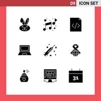 Modern Set of 9 Solid Glyphs Pictograph of care medical html health hardware Editable Vector Design Elements