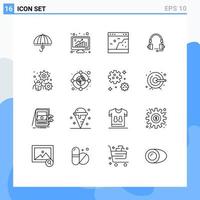 16 Universal Outline Signs Symbols of picture page grow interface data Editable Vector Design Elements