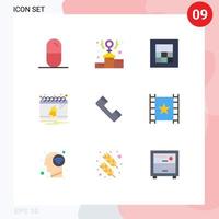 paquete de 9 signos y símbolos de colores planos modernos para medios de impresión web, como calculadora de contacto telefónico, fecha de llamada, elementos de diseño de vectores editables