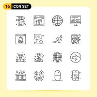 Pack of 16 Modern Outlines Signs and Symbols for Web Print Media such as alert statistics education programing design Editable Vector Design Elements