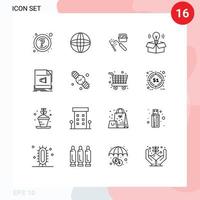 Outline Pack of 16 Universal Symbols of file light machine idea box Editable Vector Design Elements