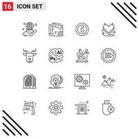 Modern Set of 16 Outlines Pictograph of alpine heart api devil finance Editable Vector Design Elements