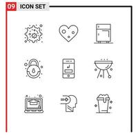 Mobile Interface Outline Set of 9 Pictograms of missed arrows electric user interface Editable Vector Design Elements