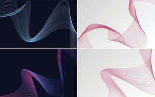 Set of 4 geometric wave pattern background Abstract waving line vector