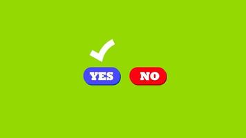 Yes No Tick check mark sign on Green screen. Yes No Tick and cross sign Vote for acceptance and rejection. Toggle switch interface buttons. Check box list icons Test question Choice. video